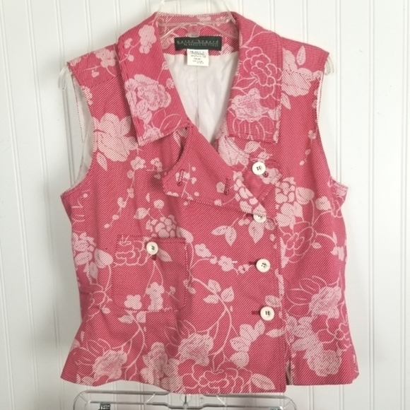 Vintage Skirt Blazer Set Sleeveless Button Collar Wrap Floral Print Red Size 12 - Picture 9 of 16